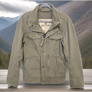 Hollister La Jolla Field Jacket Men's S Green Utility Military Distressed Y2k